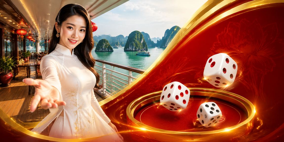 Người chơi Tài Xỉu online tại Hạ Long Bay với bộ áo dài truyền thống